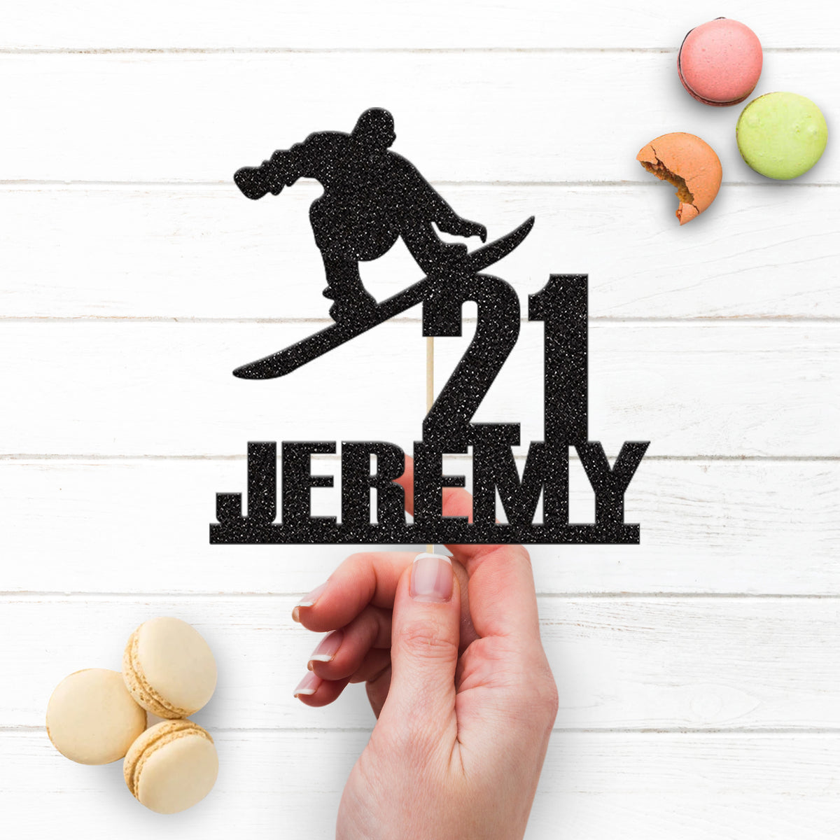 Personalised Snowboarder Jump Cake Topper – Name & Age - view 3