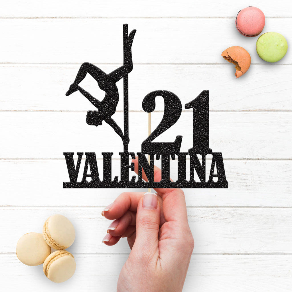 Personalised Pole Dance Inversion Cake Topper – Name & Age - view 3