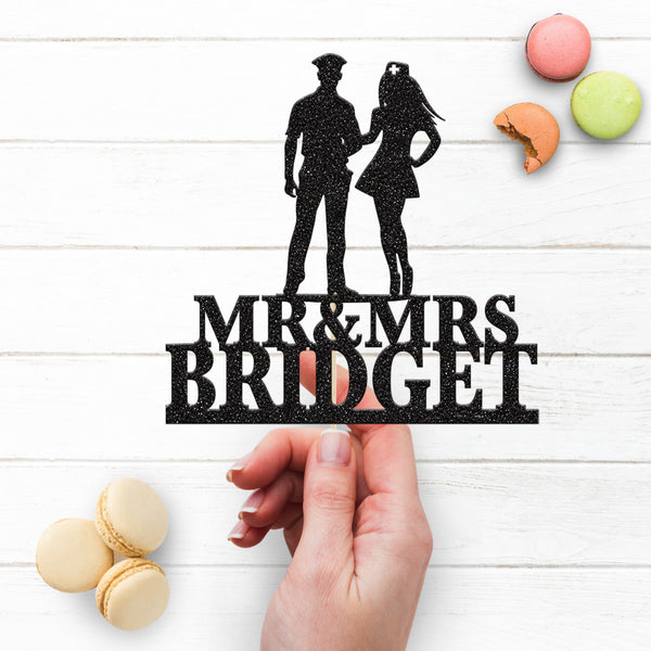 Personalised Police Officer & Nurse Wedding Cake Topper – Surname - view 3
