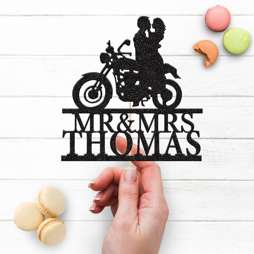Personalised Motorcycle Wedding Couple Cake Topper – Surname - view 3