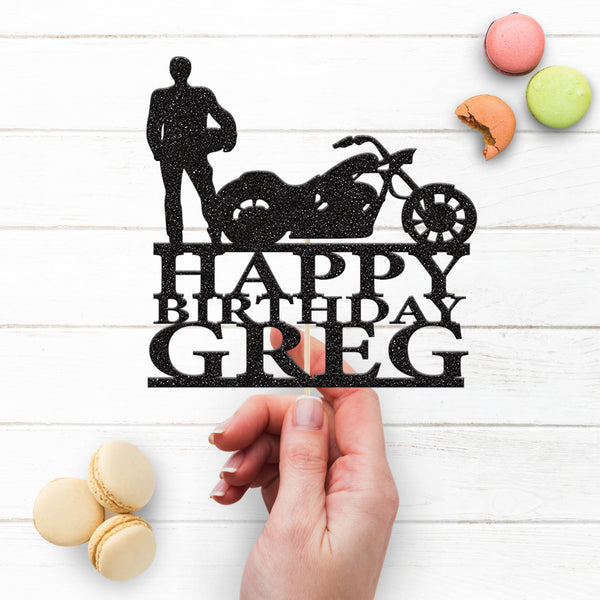 Personalised Biker & Motorcycle Cake Topper – Name - view 3