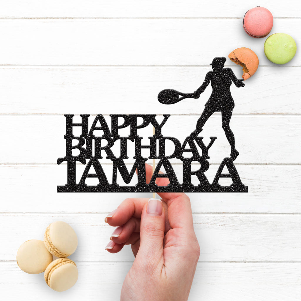 Personalised Female Tennis Player Cake Topper – Name - view 3