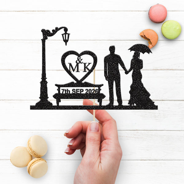 Personalised Umbrella Couple Heart Cake Topper – Initials & Date - view 3