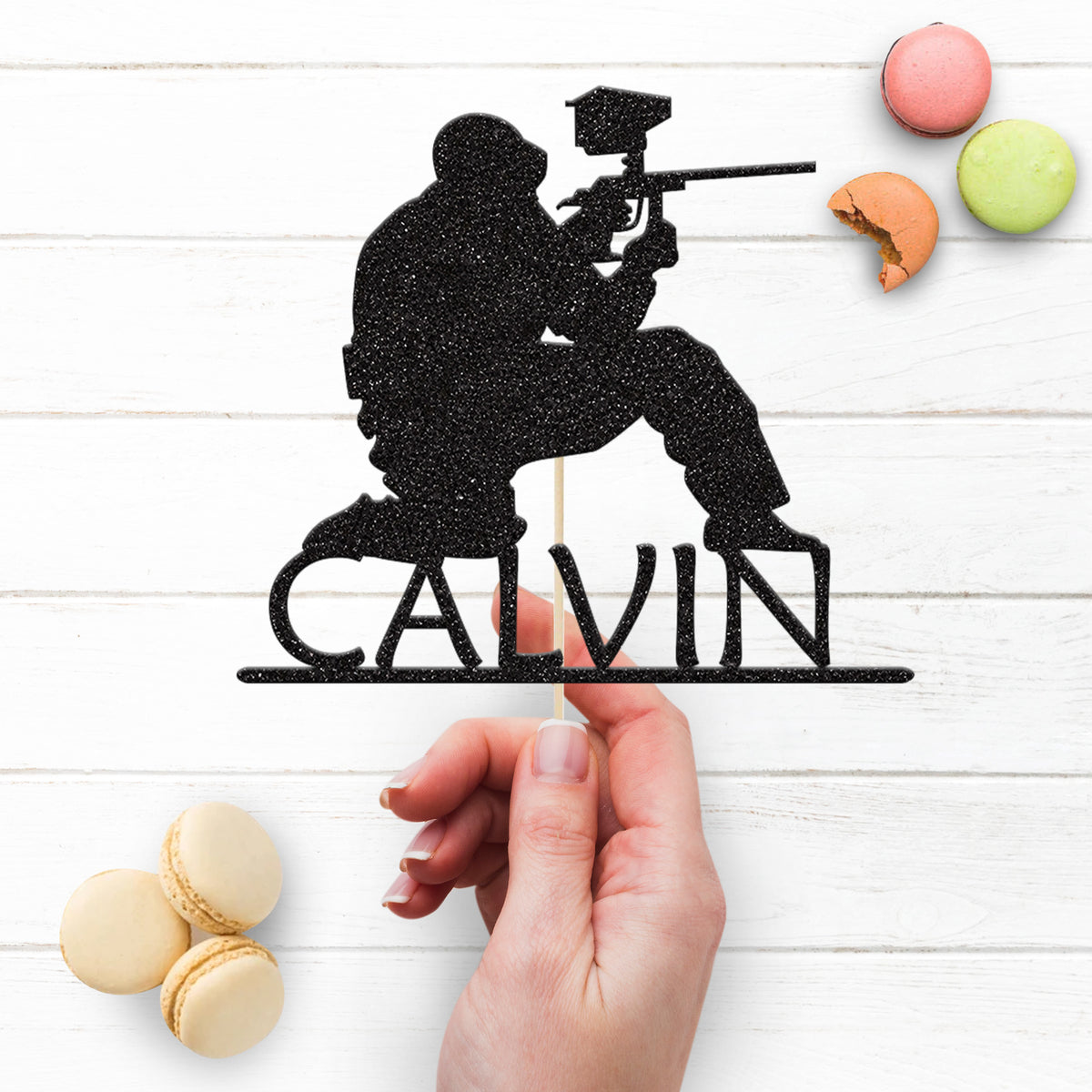 Personalised Paintball Player Cake Topper – Name - view 3