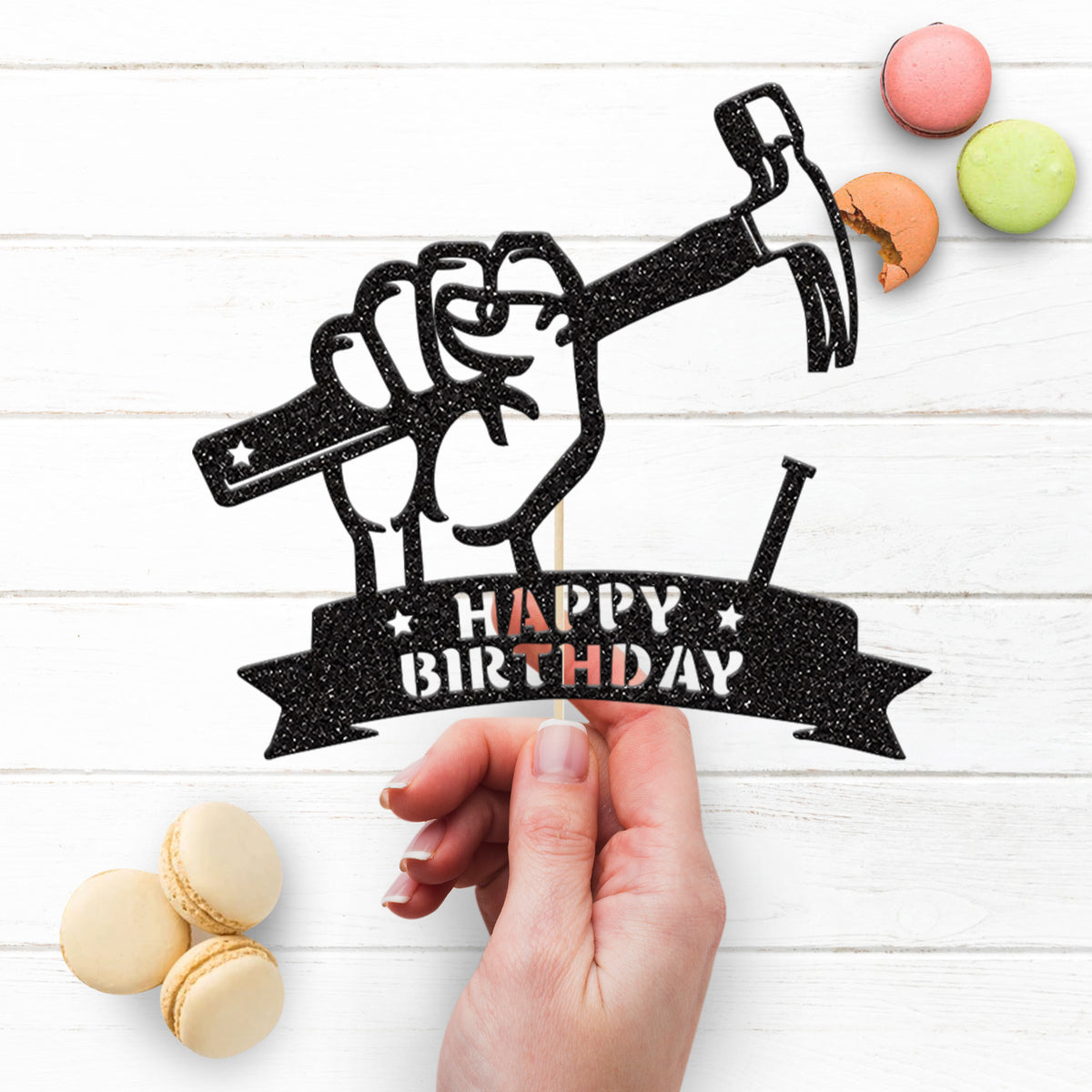 Happy Birthday Hammer and Nail Cake Topper - view 3