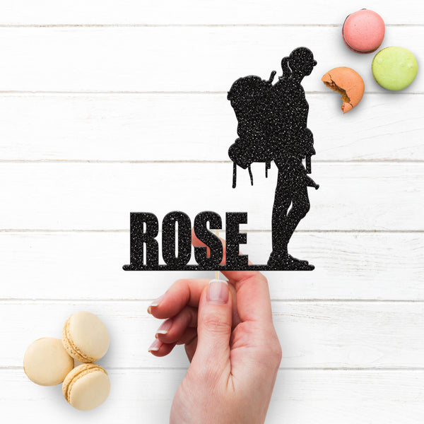 Personalised Female Backpacker Cake Topper – Name - view 3