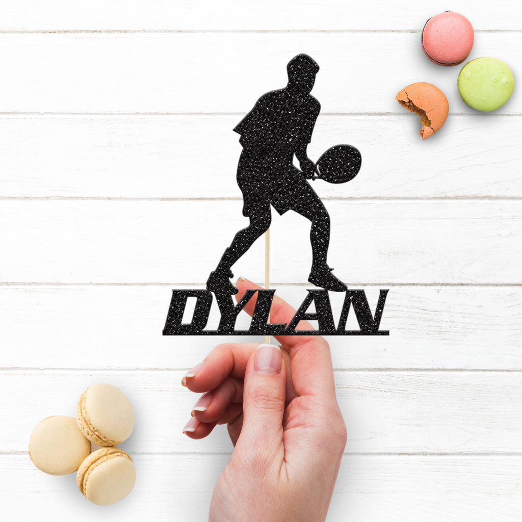 Personalised Tennis Player Ready Stance Cake Topper – Name - view 3