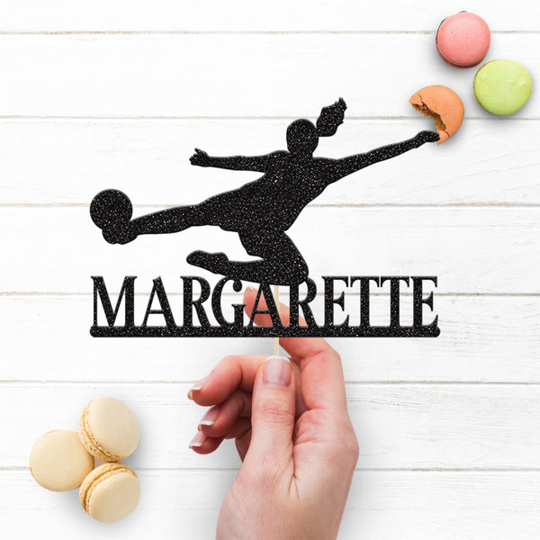 Personalised Female Footballer Volley Cake Topper – Name - view 3