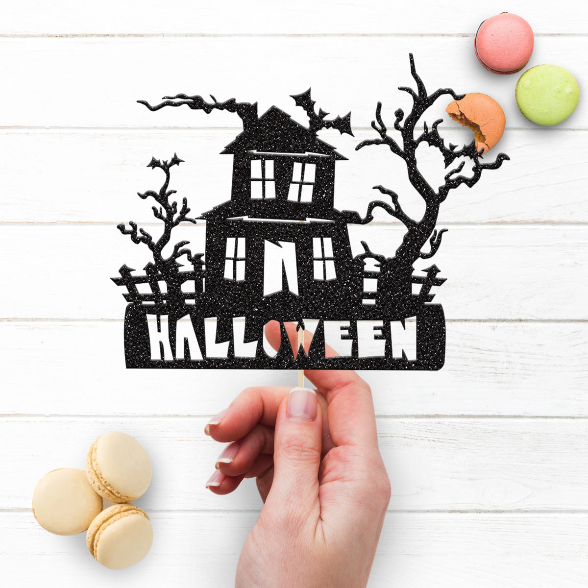 Haunted House and Bats Halloween Cake Topper - view 3