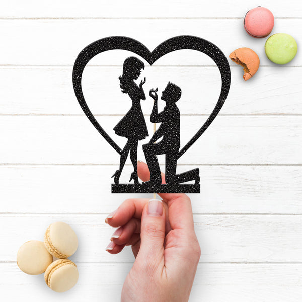 Proposal Couple Heart Engagement Cake Topper - view 3