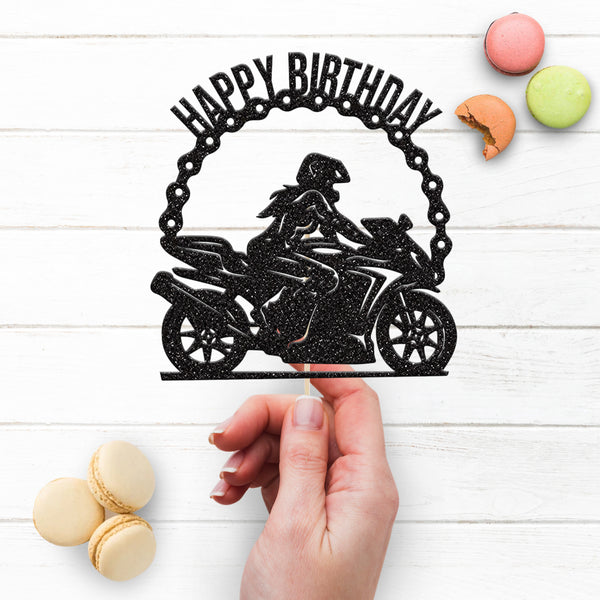 Happy Birthday Female Motorbike Rider Cake Topper - view 3