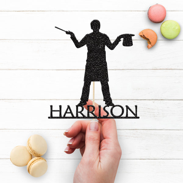 Personalised Magician Wand and Hat Cake Topper – Name - view 3