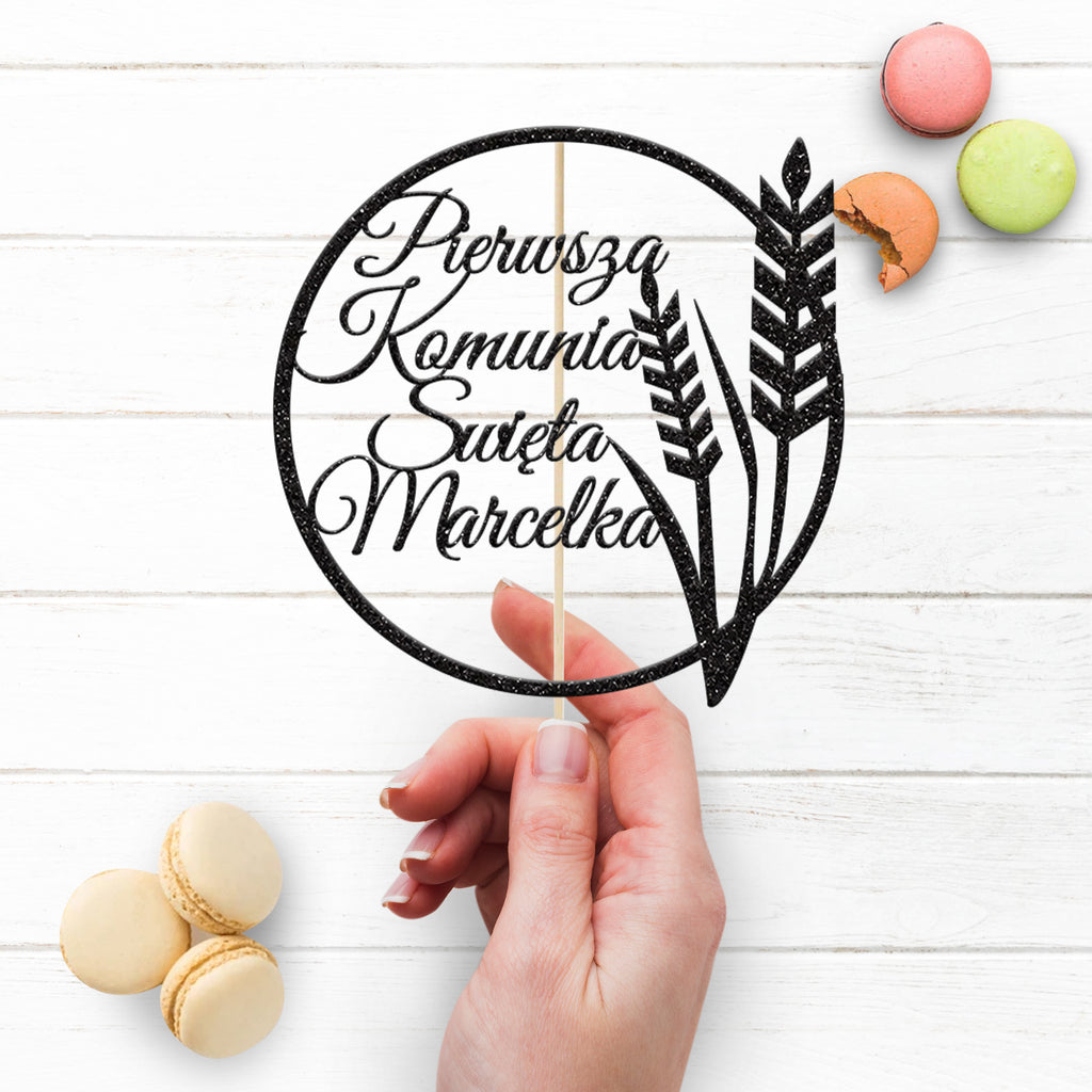 Personalised Polish Communion Wheat Hoop Cake Topper – Name - view 3
