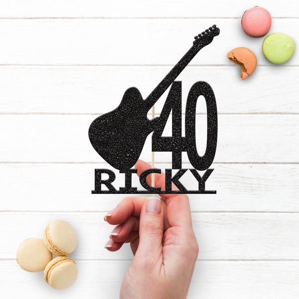 Personalised Electric Guitar and Number Cake Topper – Name & Age - view 3