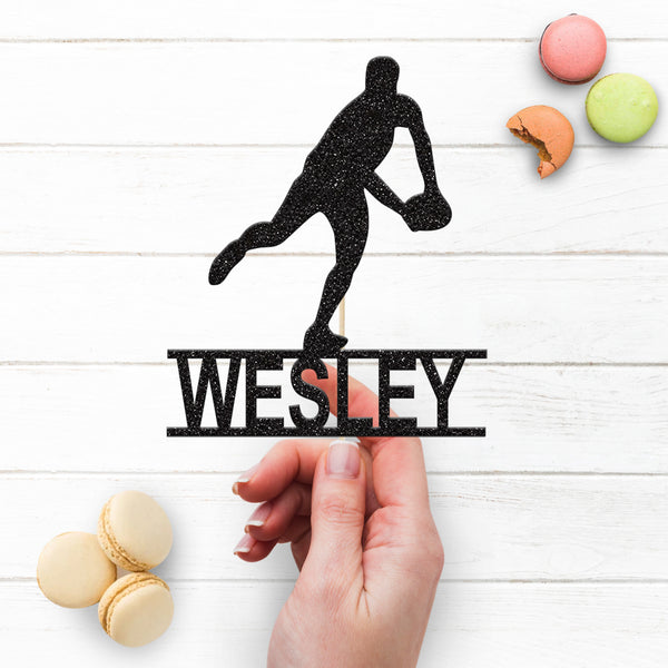 Personalised Rugby Passing Pose Cake Topper – Name - view 3