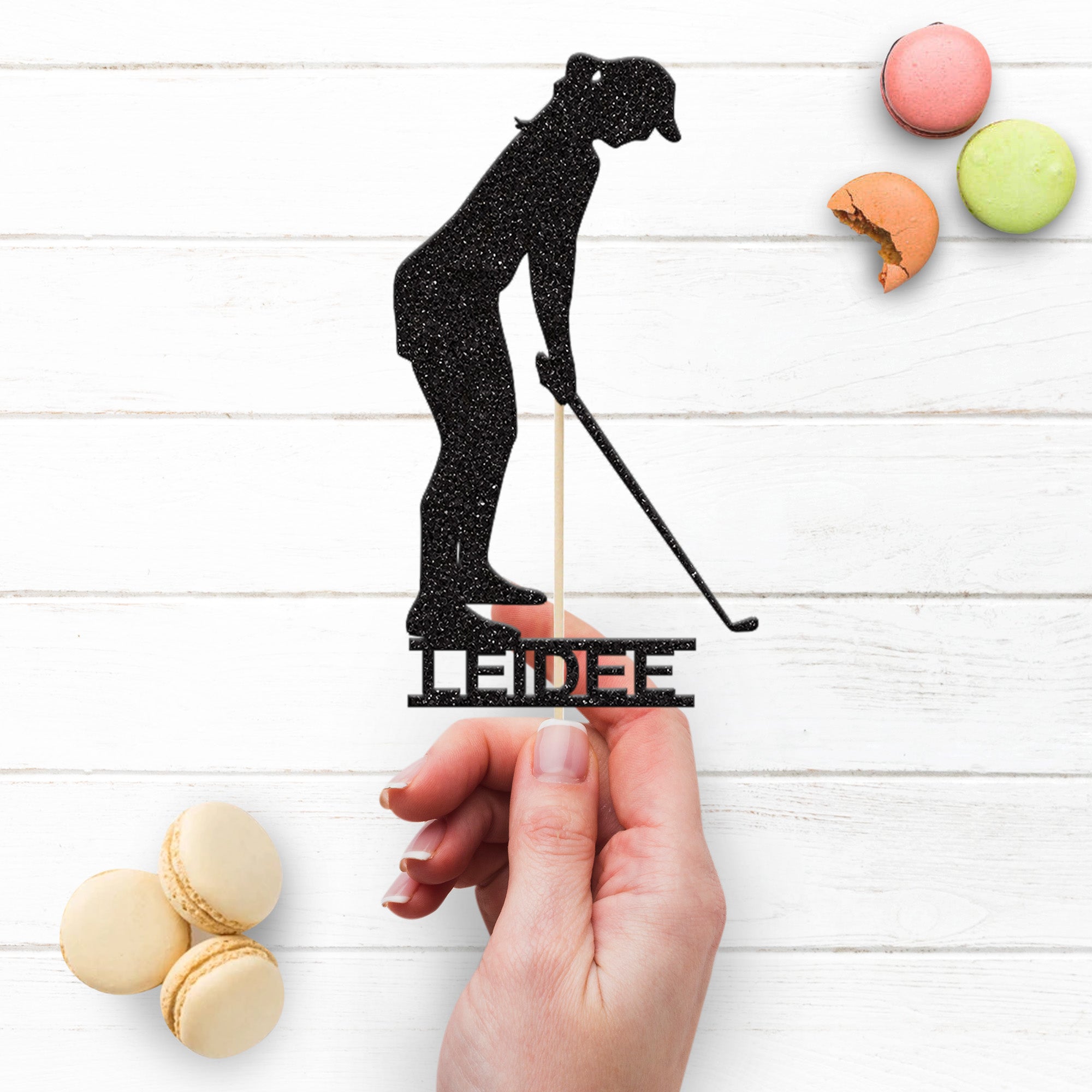 Personalised Female Golfer with Club Cake Topper – Name Secondary image