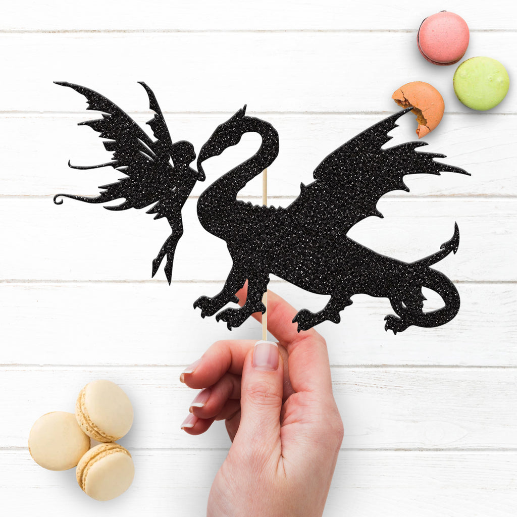 Dragon and Fairy Silhouette Cake Topper - view 3