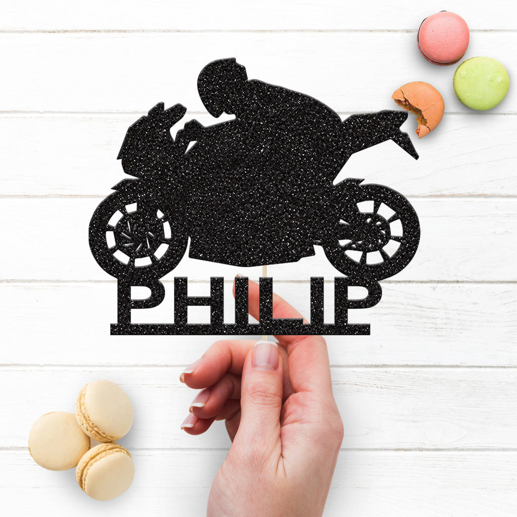 Personalised Road Racing Motorbike Cake Topper – Name - view 3