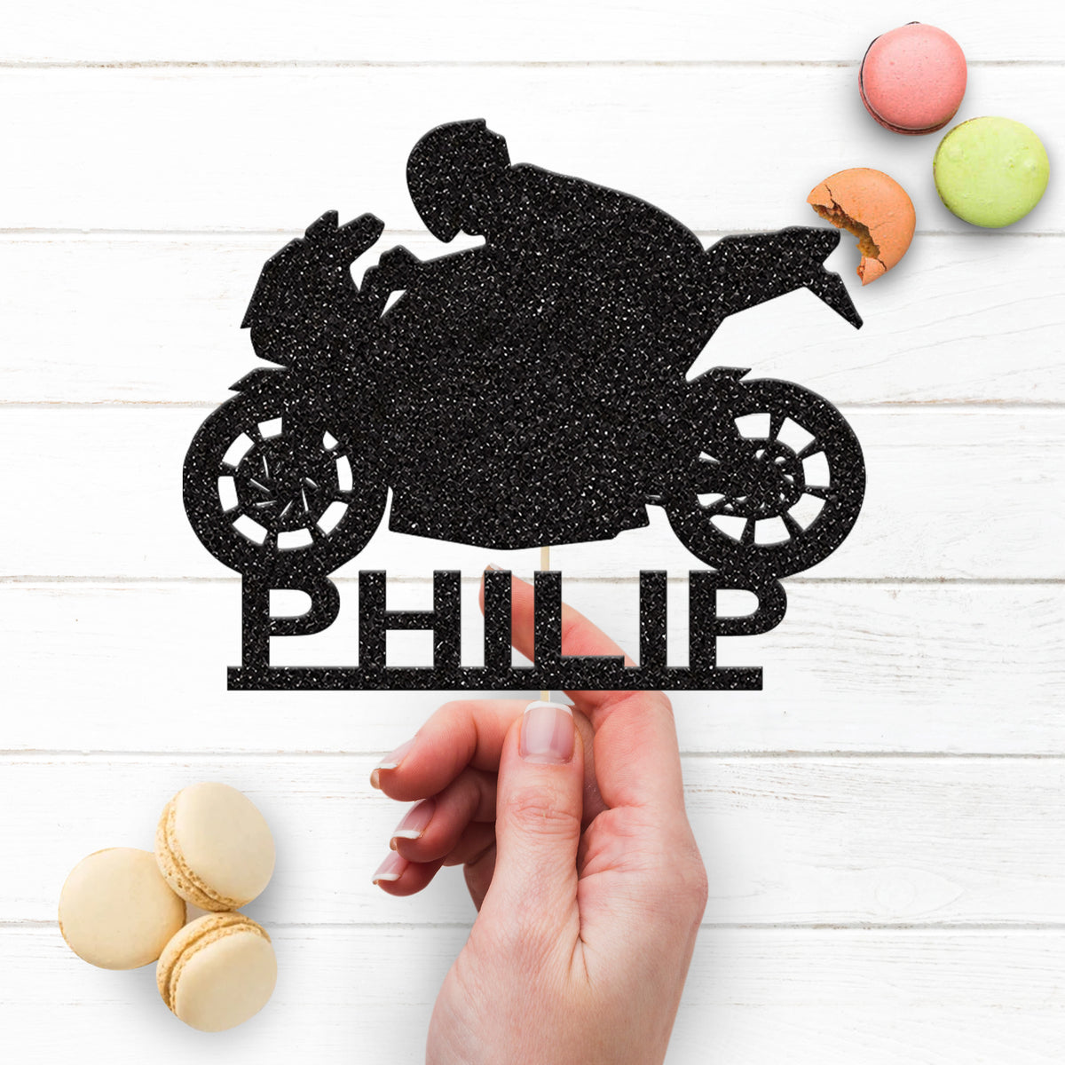 Personalised Road Racing Motorbike Cake Topper – Name - view 3