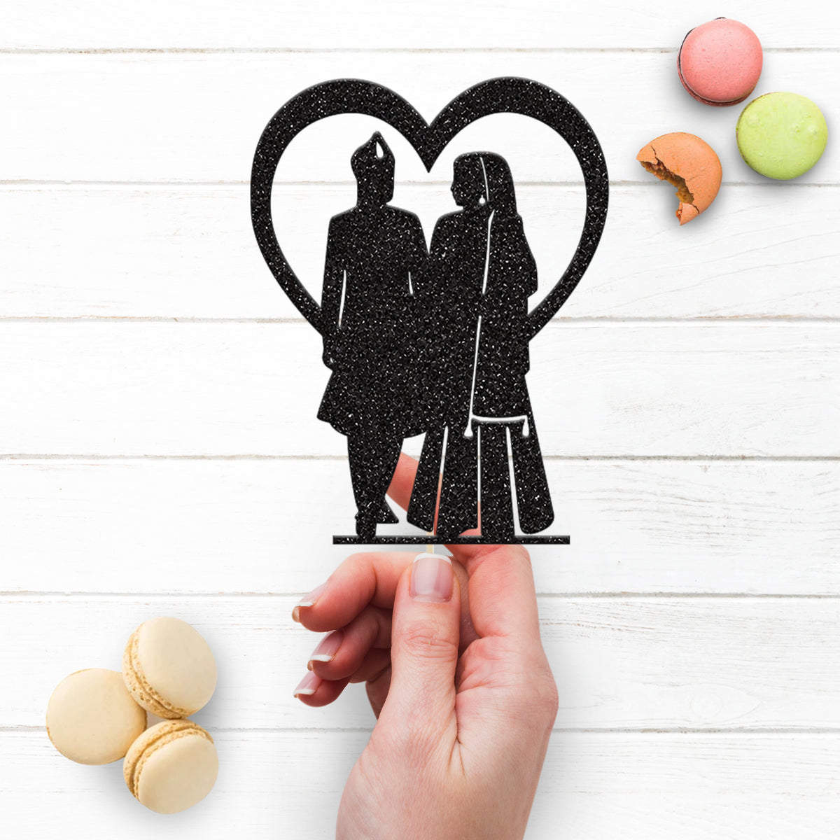 Traditional Wedding Couple Heart Cake Topper - view 3
