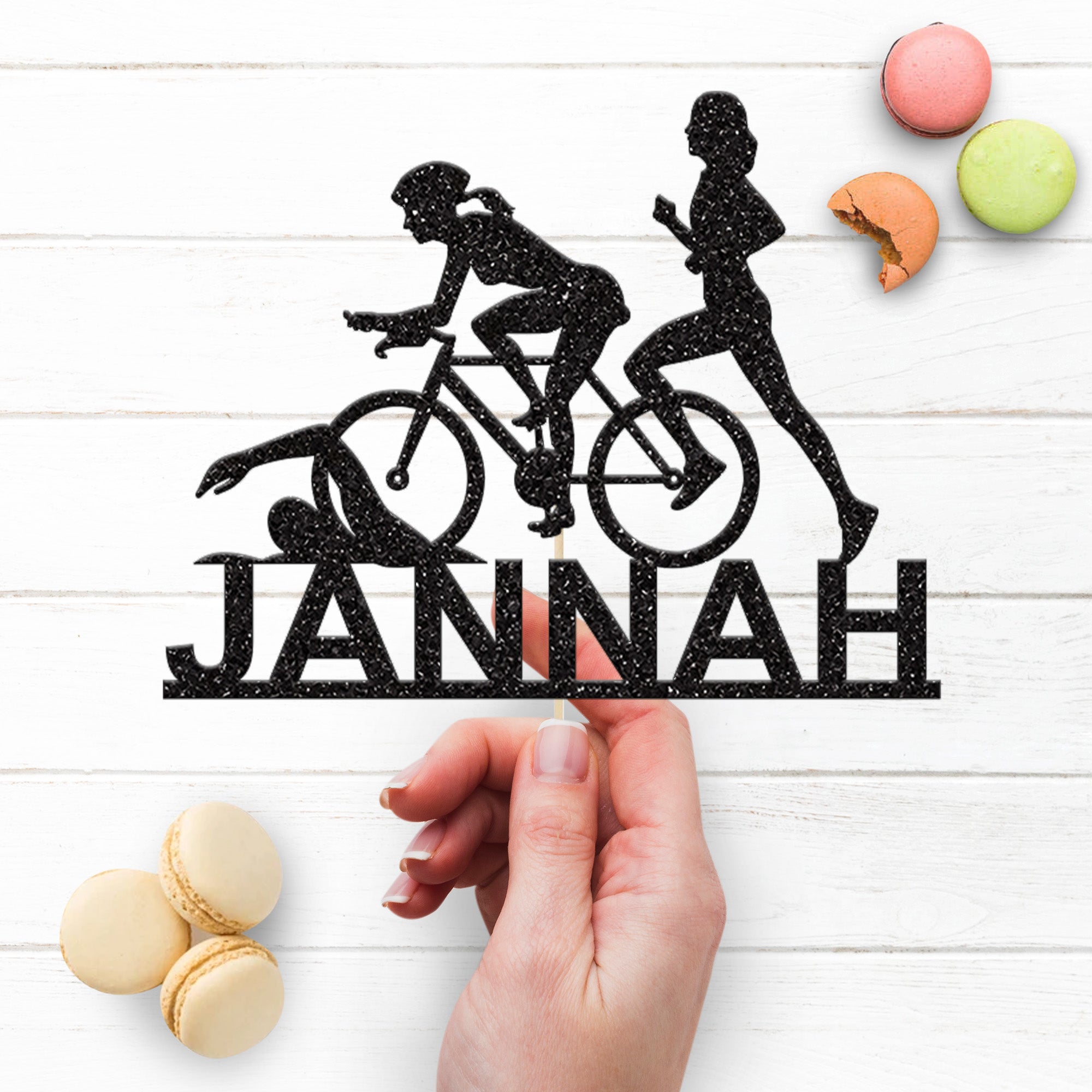 Personalised Female Triathlon Cake Topper – Name Secondary image