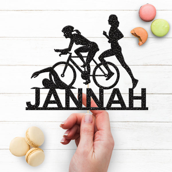 Personalised Female Triathlon Cake Topper – Name - view 3