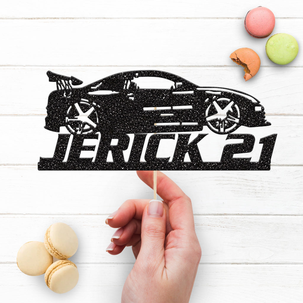 Personalised Drifting Sports Car Cake Topper – Name & Age - view 3