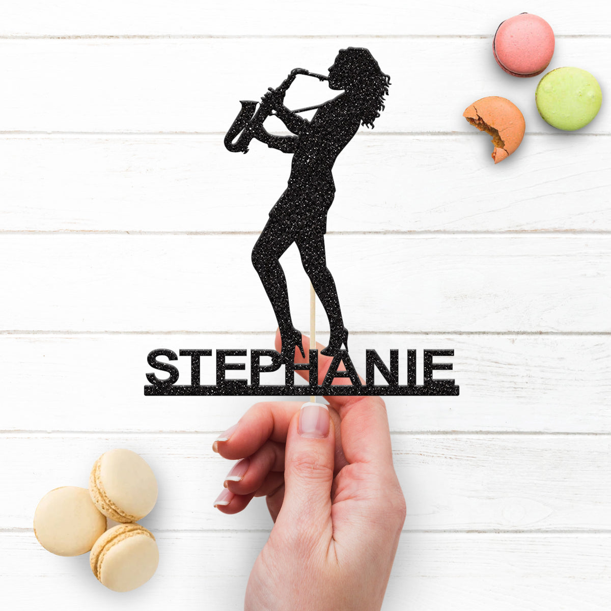 Personalised Female Saxophone Player Cake Topper – Name - view 3