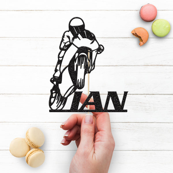 Personalised Wheelie Motorbike Rider Cake Topper – Name - view 3