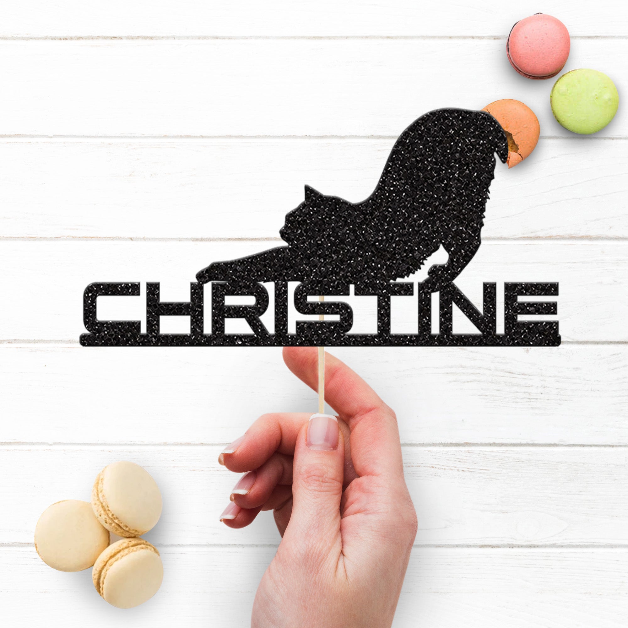 Personalised Stretching Cat Cake Topper – Name Secondary image