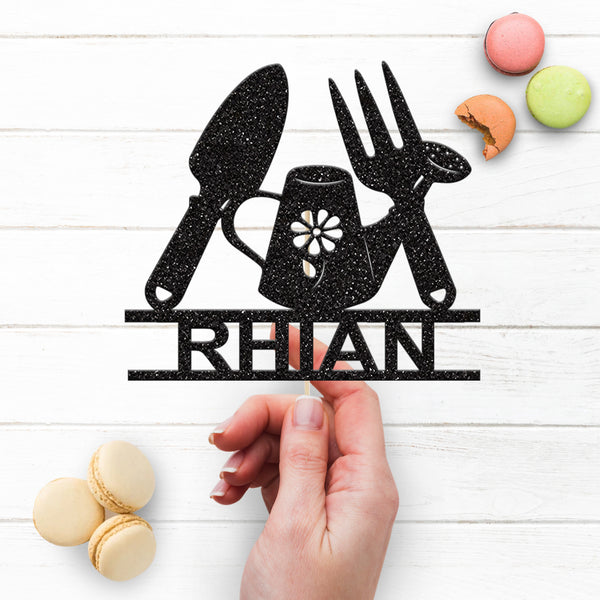 Personalised Gardening Tools and Watering Can Cake Topper – Name - view 3