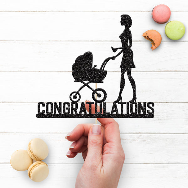 Congratulations Mum & Pram Baby Shower Cake Topper - view 3