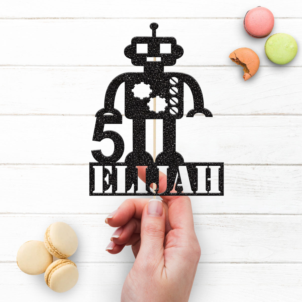 Personalised Cog Robot Cake Topper – Name & Age - view 3