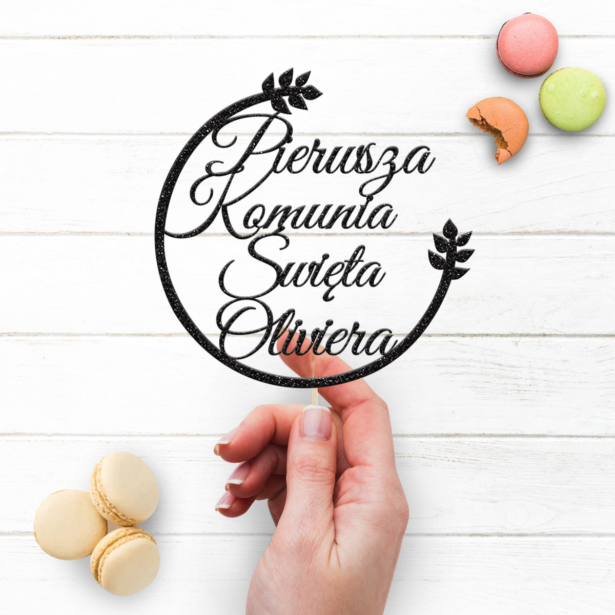 Personalised Polish Communion Open Wreath Cake Topper – Name - view 3