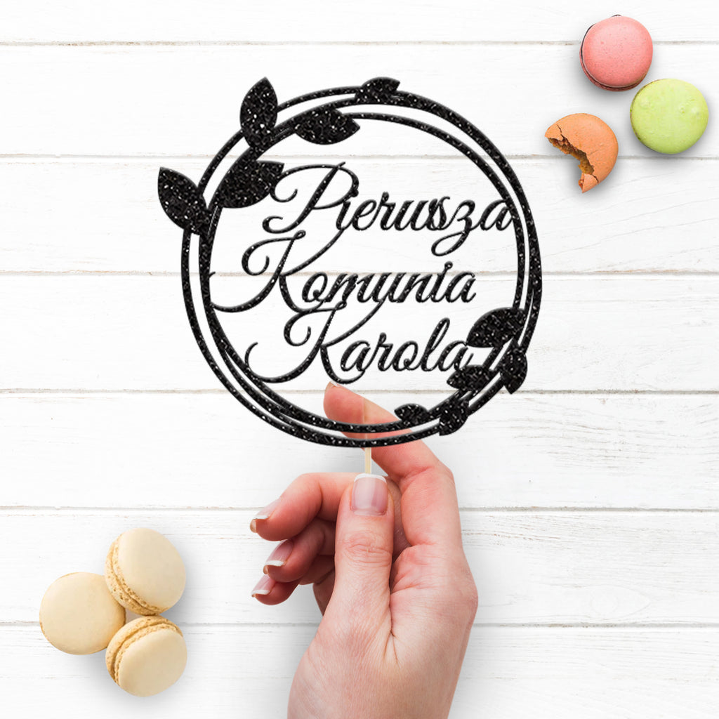 Personalised Polish Communion Double Leaf Hoop Cake Topper – Name - view 3