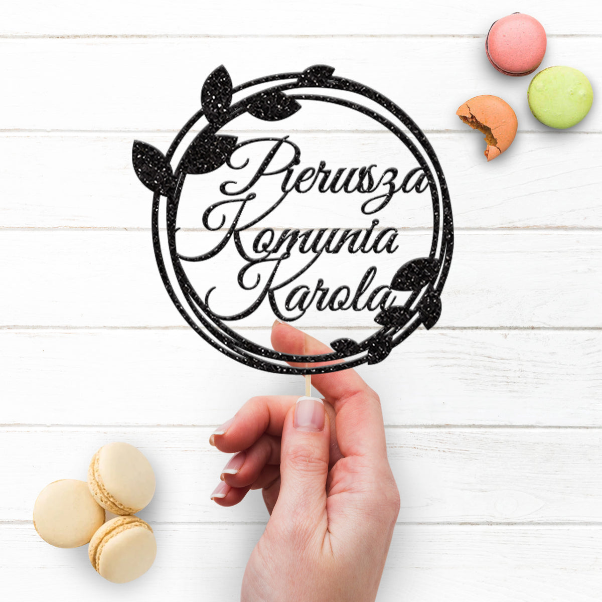 Personalised Polish Communion Double Leaf Hoop Cake Topper – Name - view 3