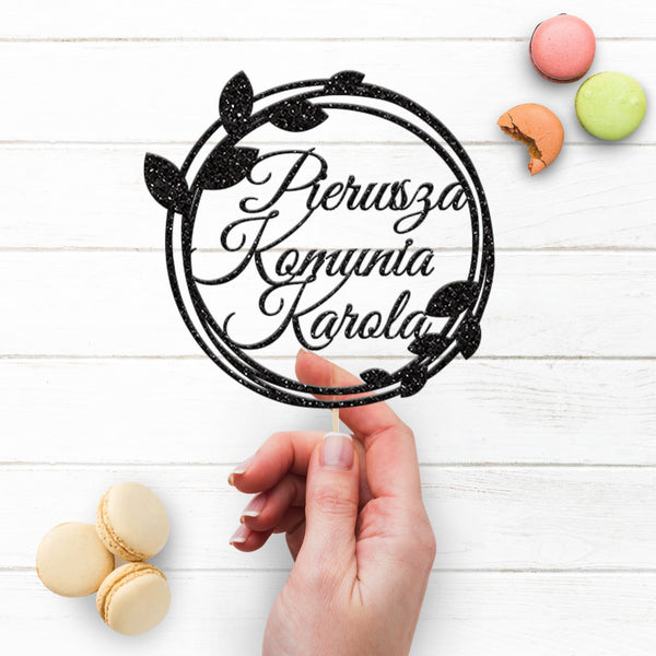Personalised Polish Communion Double Leaf Hoop Cake Topper – Name - view 3