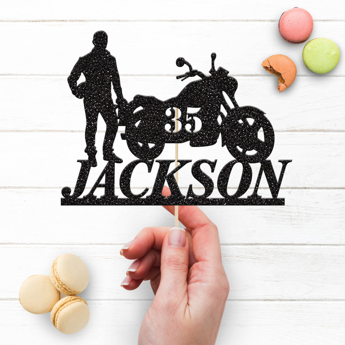 Personalised Motorbike With Rider Name And Age Birthday Cake Topper - view 3