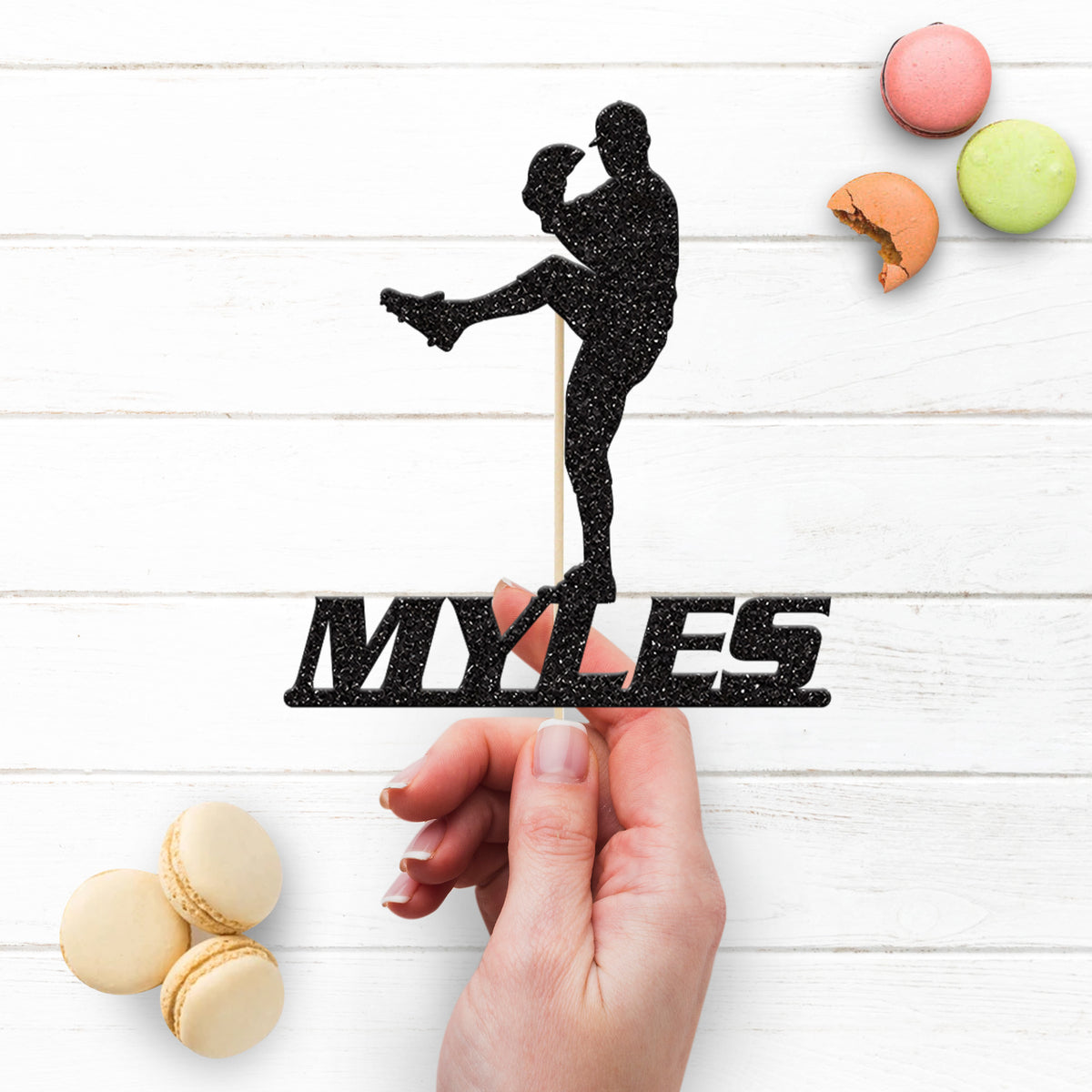 Personalised Baseball Pitcher Leg Lift Cake Topper – Name - view 3