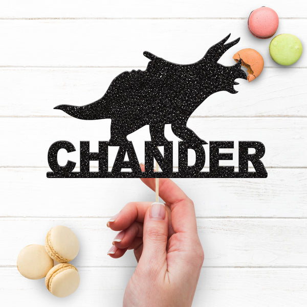 Personalised Triceratops Silhouette Cake Topper – Name - view 3