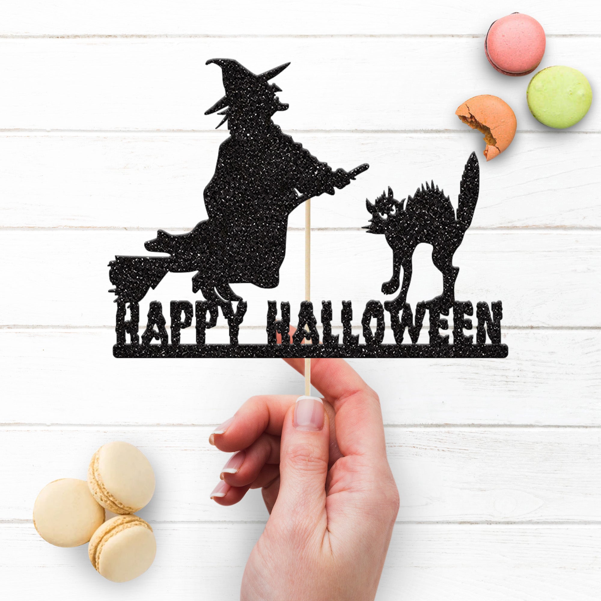 Happy Halloween Witch & Cat Cake Topper Secondary image