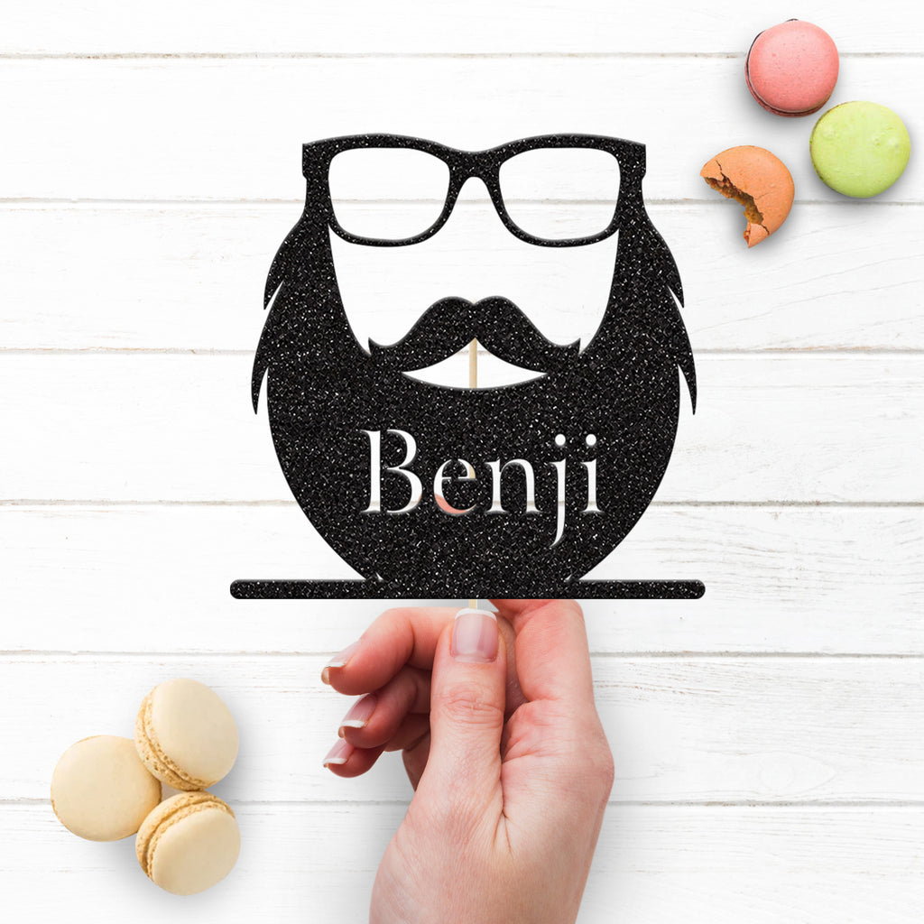 Personalised Beard and Glasses Cake Topper – Name - view 3