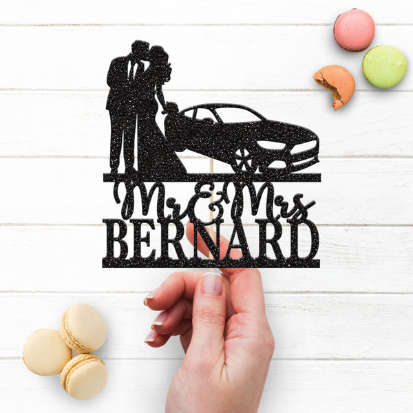Personalised Wedding Couple with Car Cake Topper – Surname - view 3
