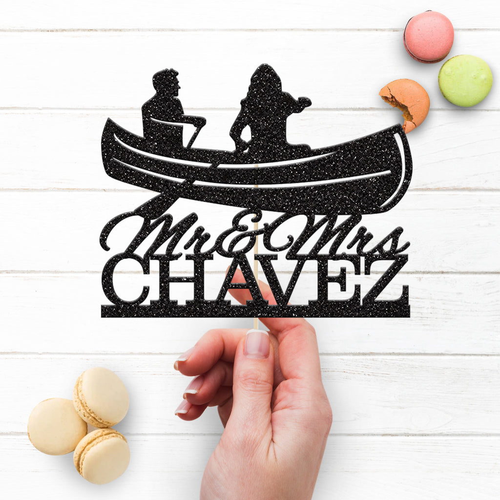 Personalised Canoe Wedding Couple Cake Topper – Surname - view 3