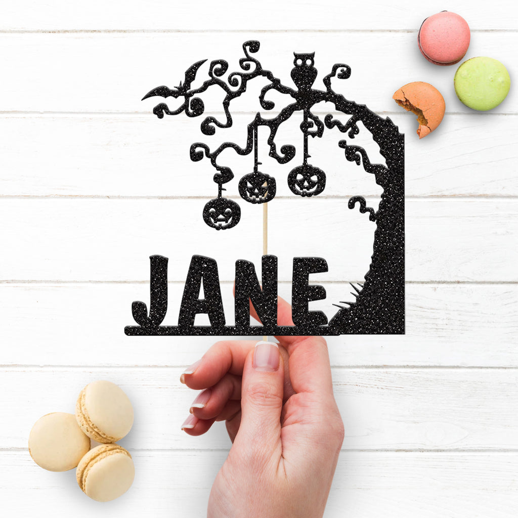 Personalised Hanging Pumpkin Tree Cake Topper – Name - view 3
