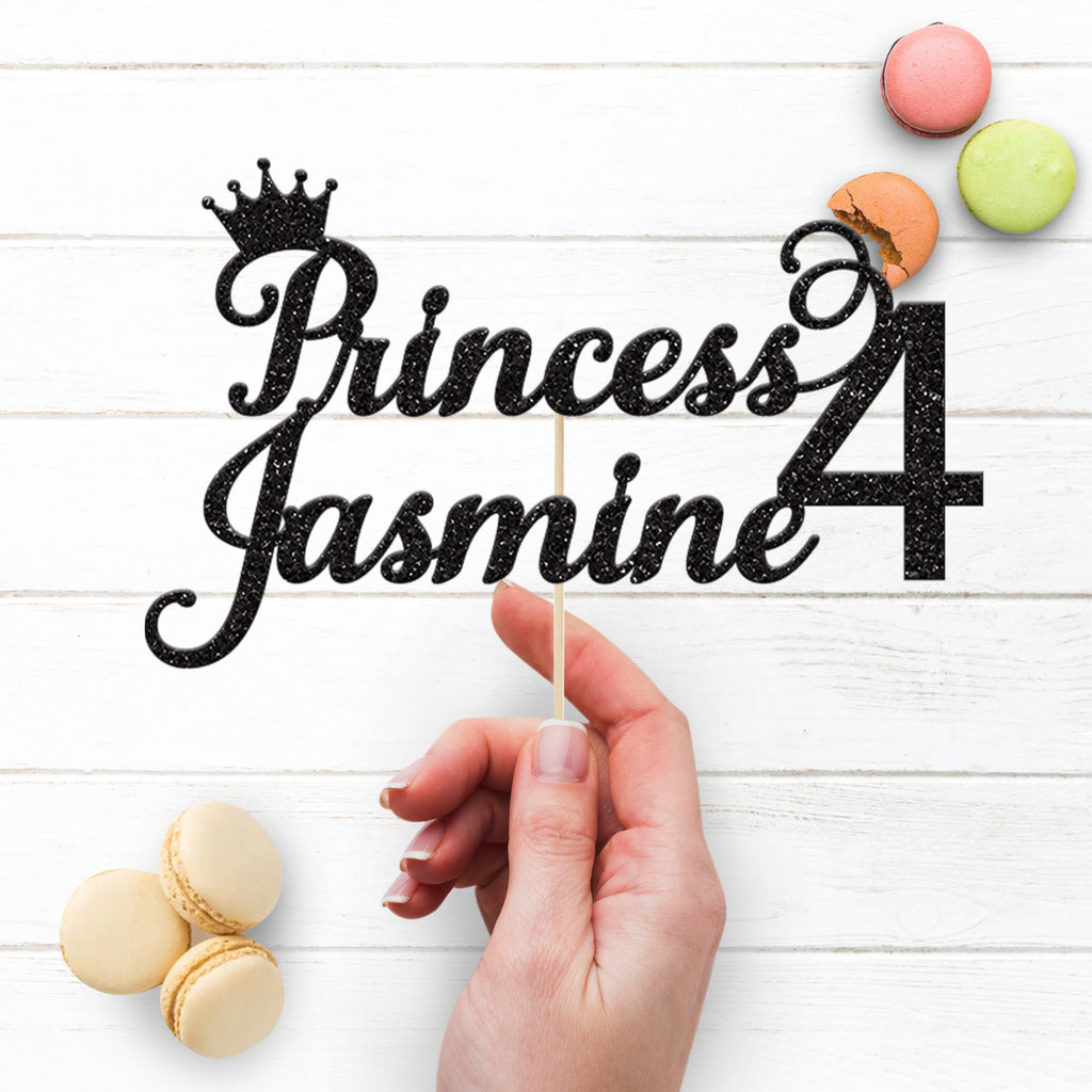 Personalised Princess Crown Script Cake Topper – Name & Age - view 3