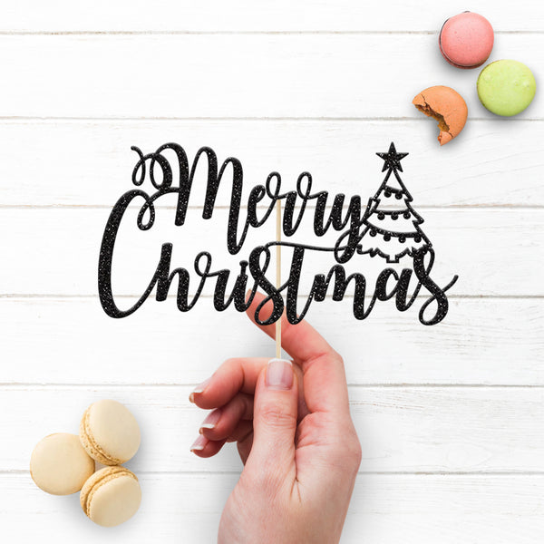 Merry Christmas Tree Script Cake Topper - view 3