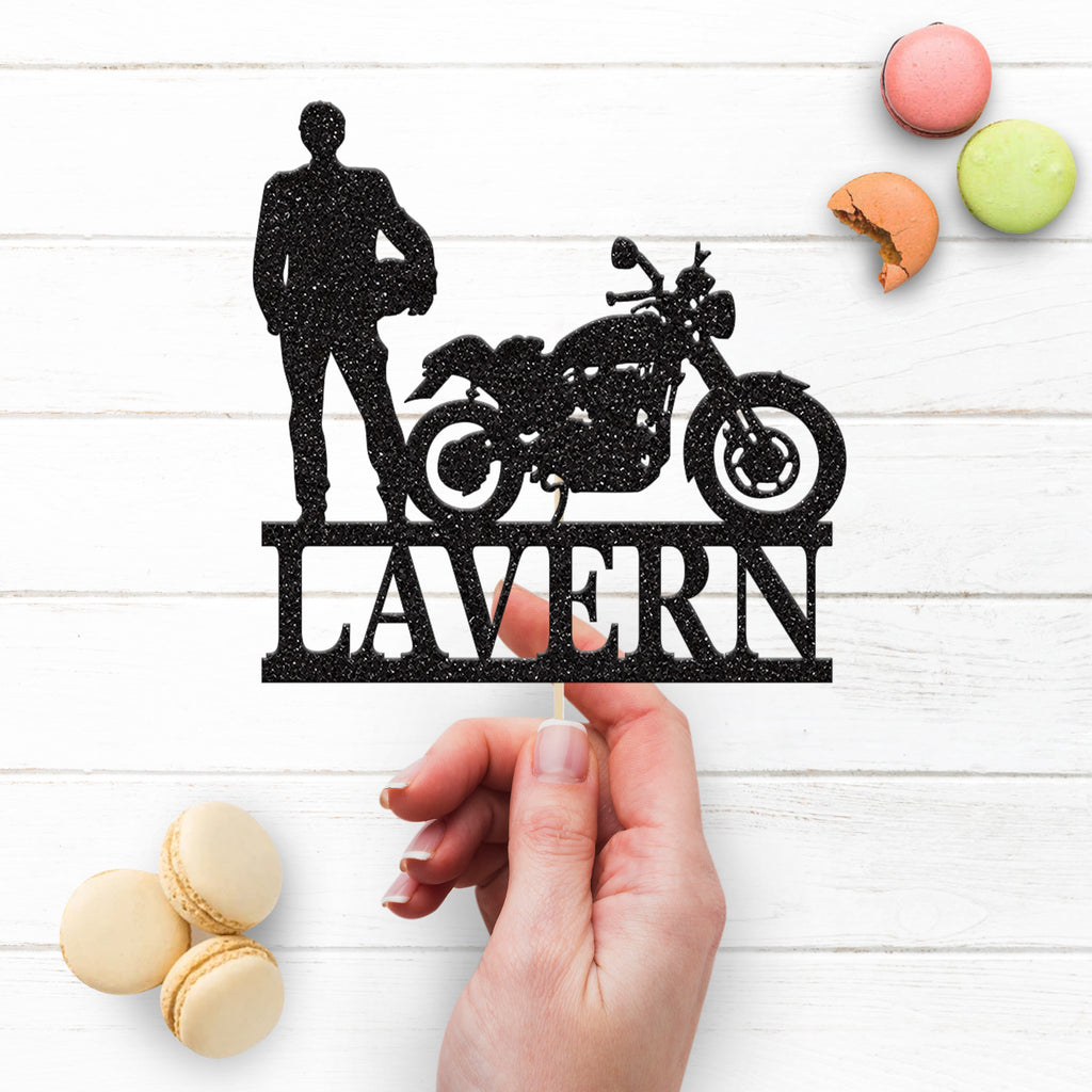 Personalised Motorcycle and Rider Cake Topper – Name - view 3