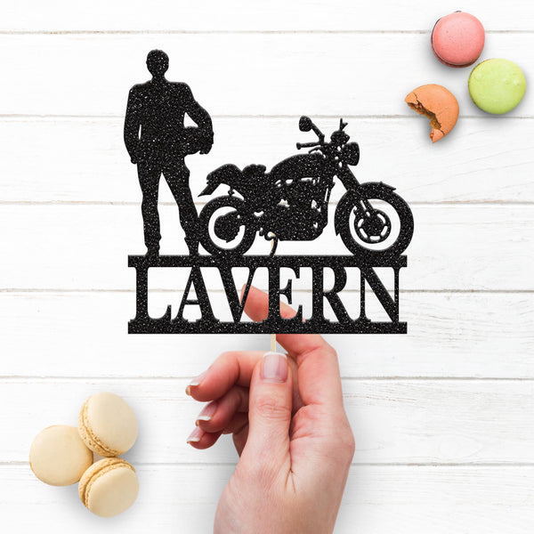 Personalised Motorcycle and Rider Cake Topper – Name - view 3