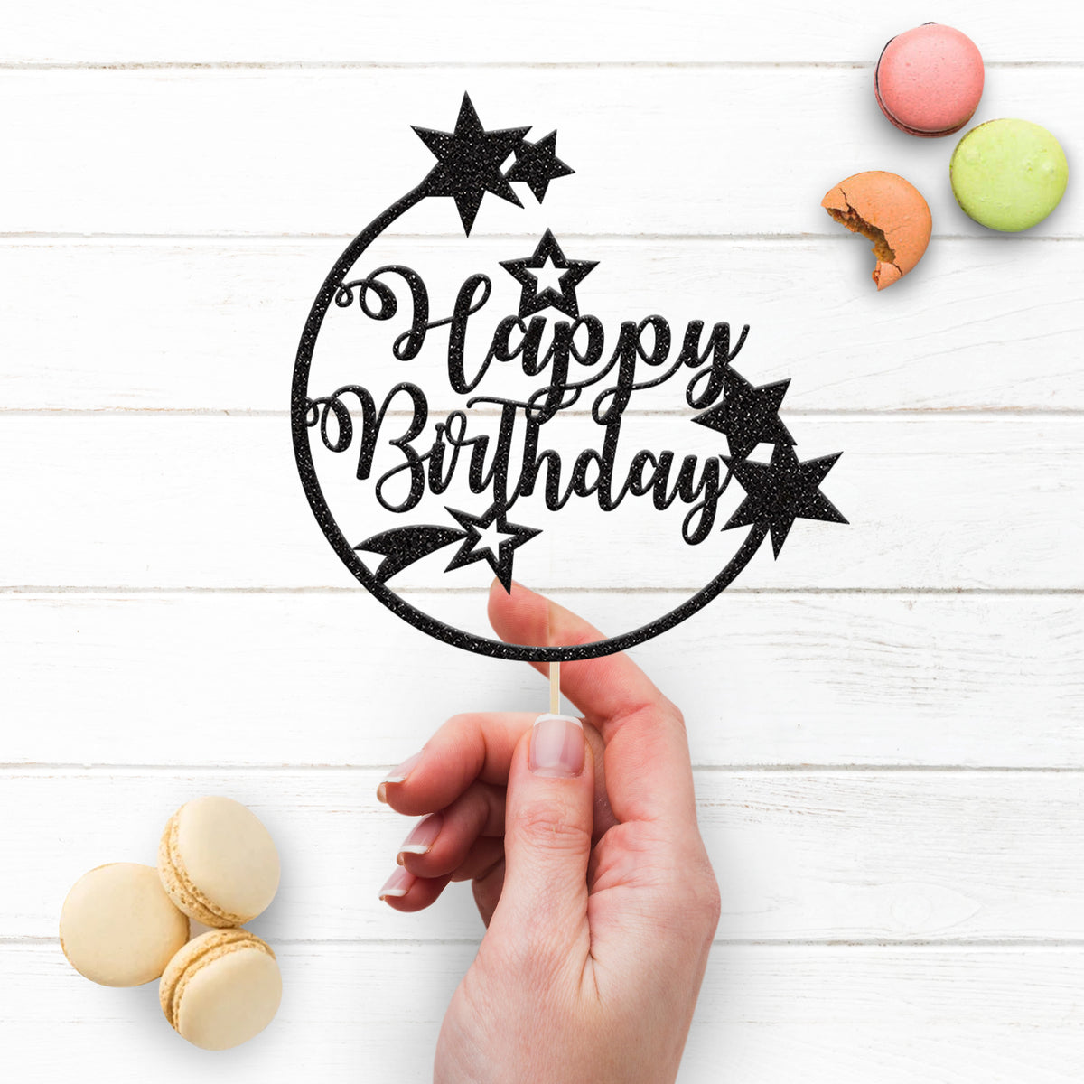 Happy Birthday Shooting Stars Circle Cake Topper - view 3